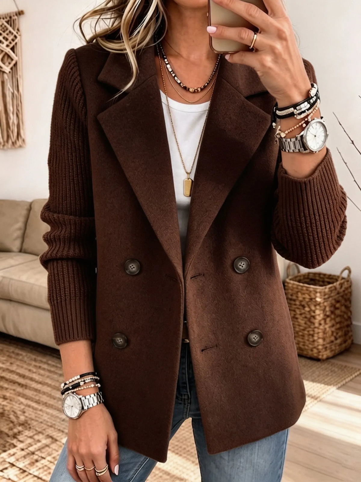 Blazer croisé à manches en tricot