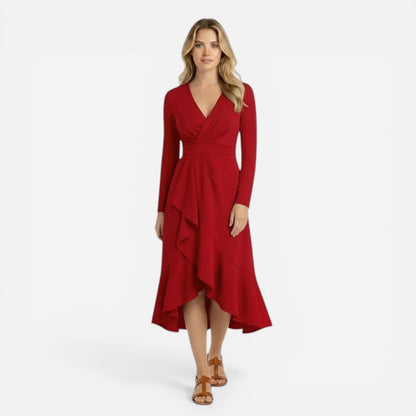 Robe midi cache-cœur à manches longues