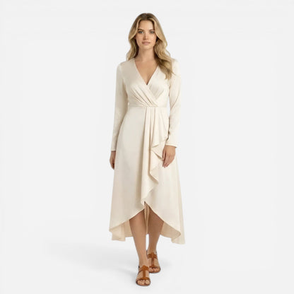 Robe midi cache-cœur à manches longues