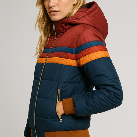 Manteau matelassé à rayures rétro