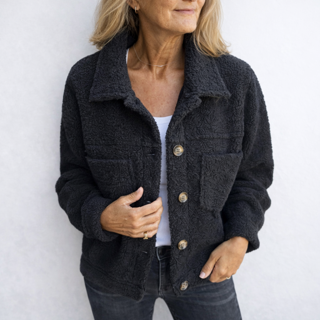 Veste-chemise en peluche teddy à boutons