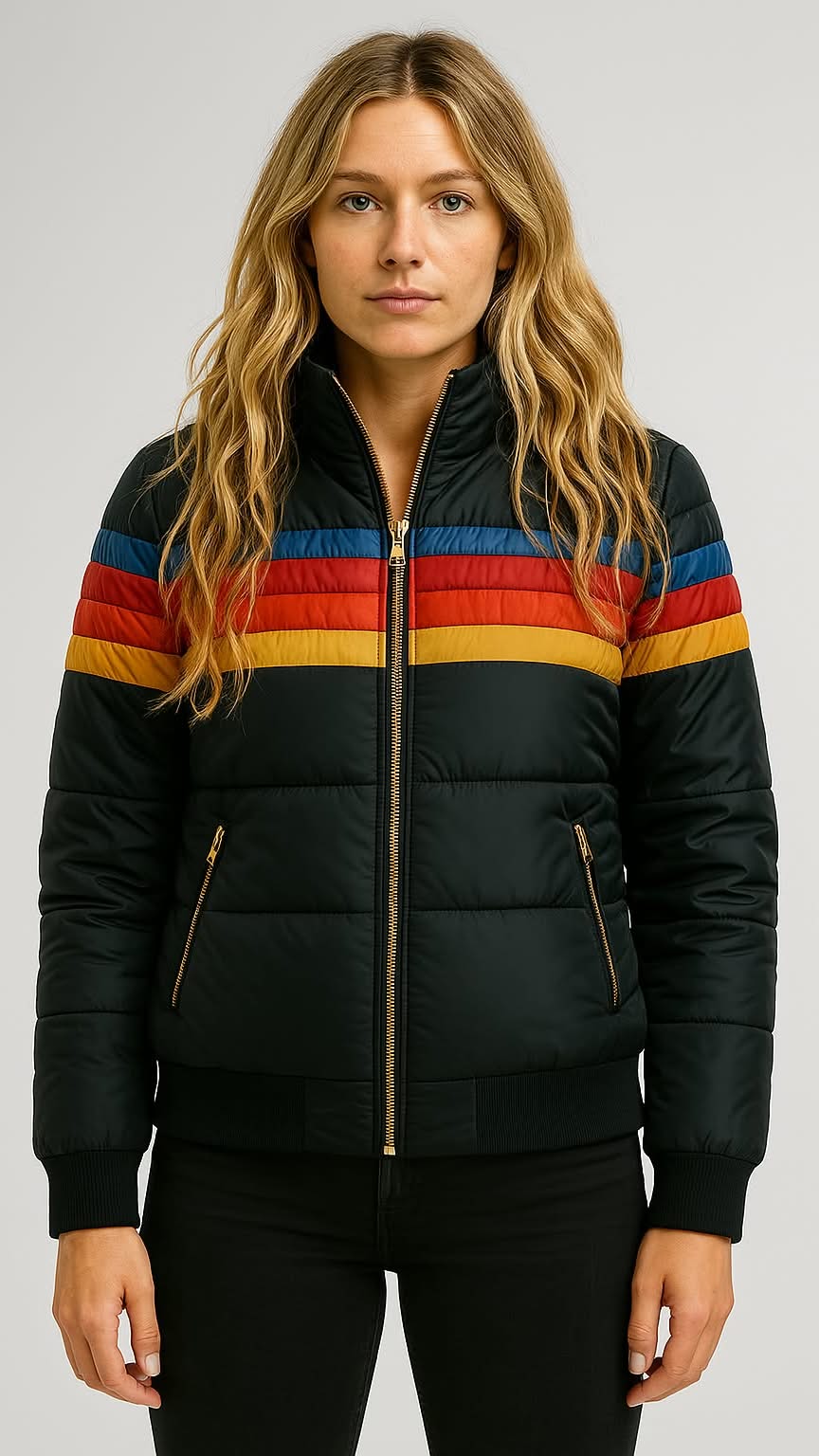 Manteau matelassé à rayures rétro