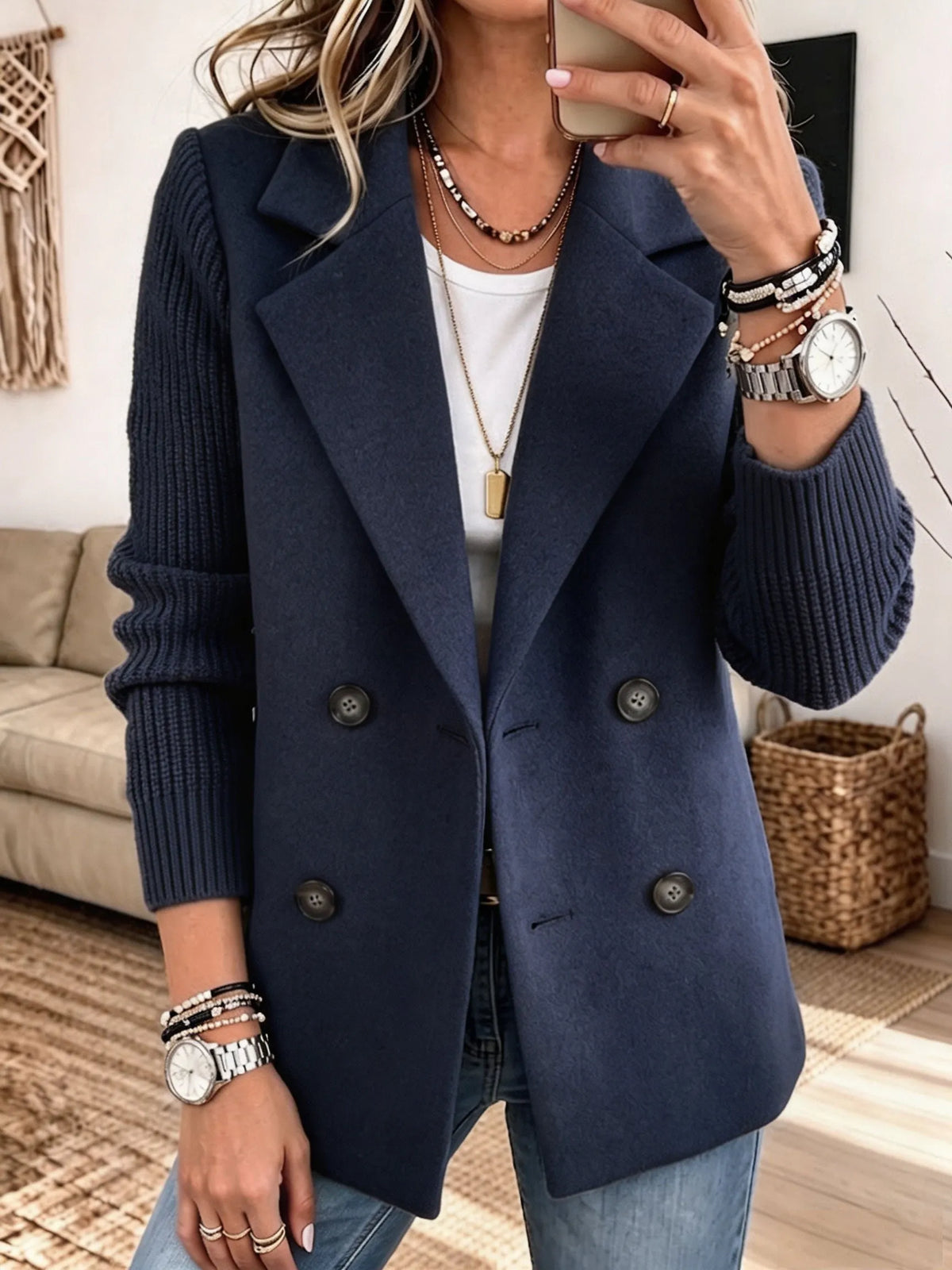 Blazer croisé à manches en tricot