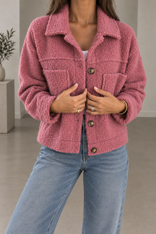 Veste-chemise en peluche teddy à boutons