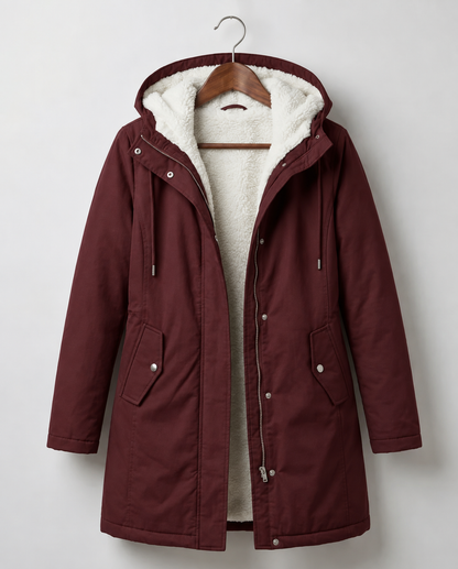 Parka déperlante à capuchon doublée en sherpa