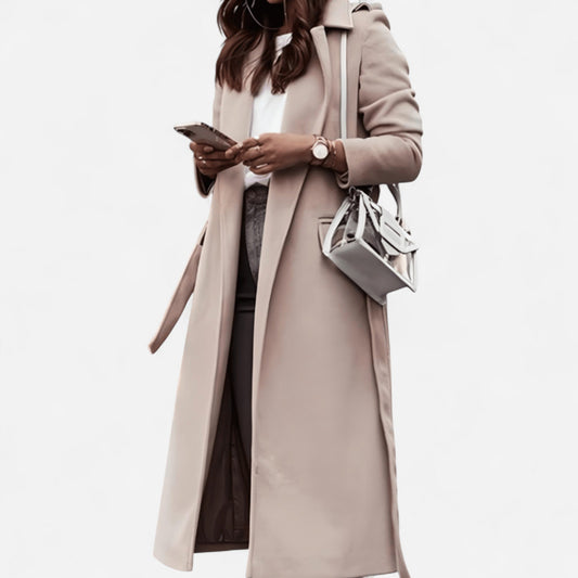 Manteau long en laine mélangée à col cranté