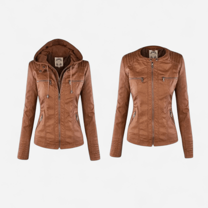 Manteau en similicuir à capuchon amovible