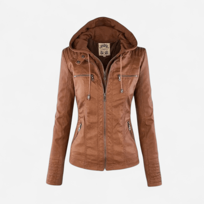 Manteau en similicuir à capuchon amovible