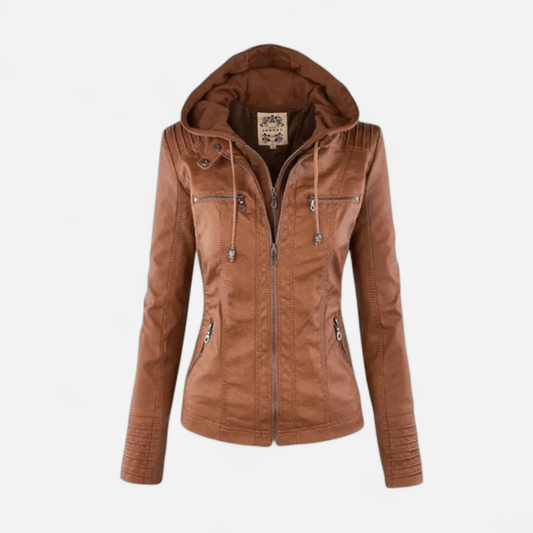 Manteau en similicuir à capuchon amovible