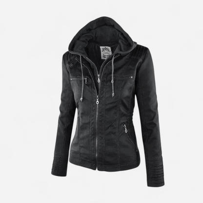 Manteau en similicuir à capuchon amovible