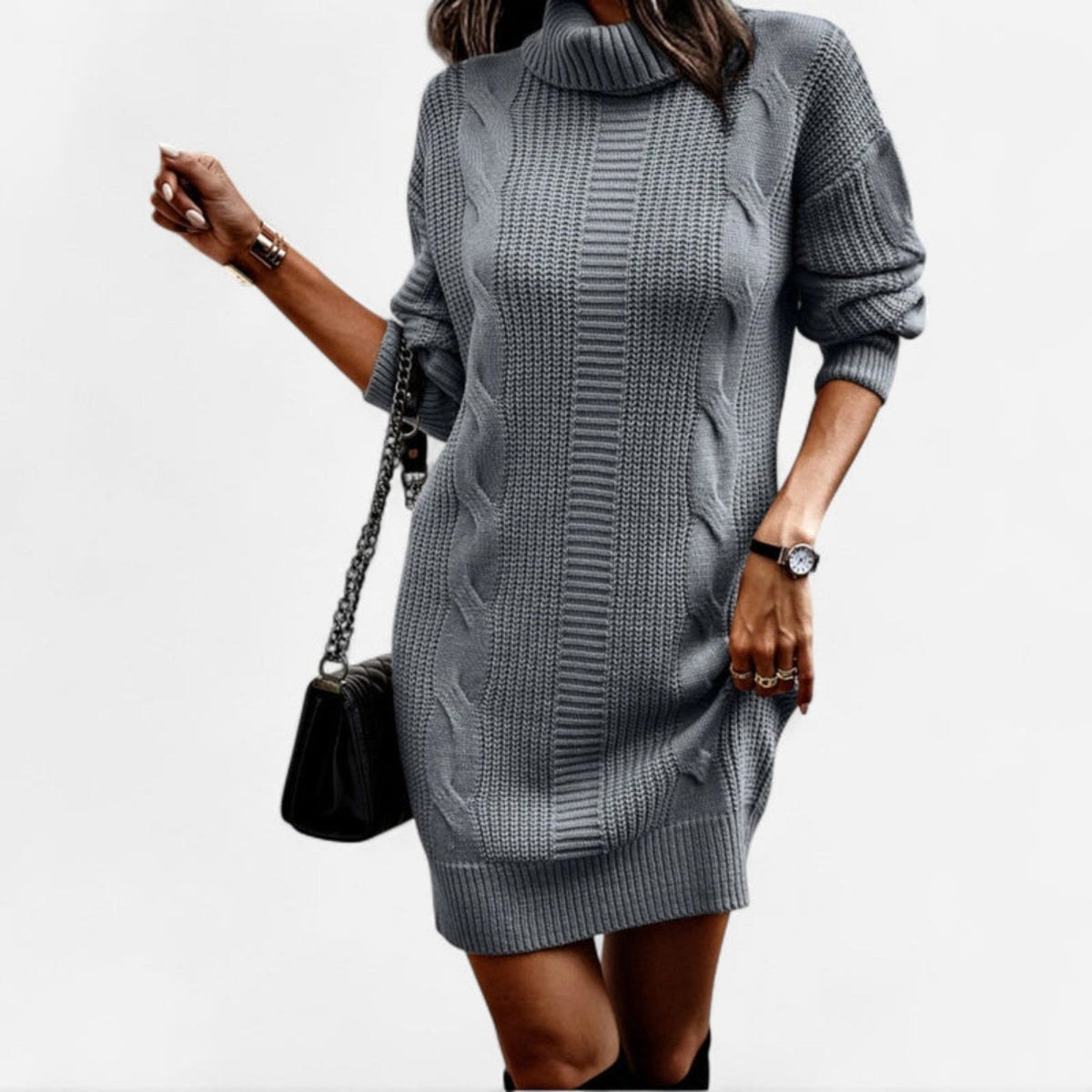 Robe en tricot à col montant