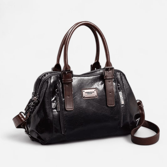 Sac à main en cuir noir multipoches