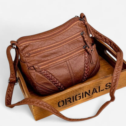 Sac à bandoulière en cuir souple multipoches