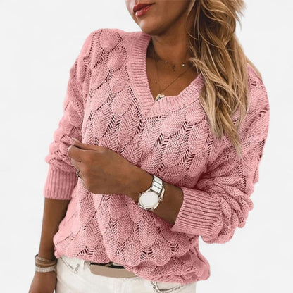 Chandail en tricot ajouré col en V