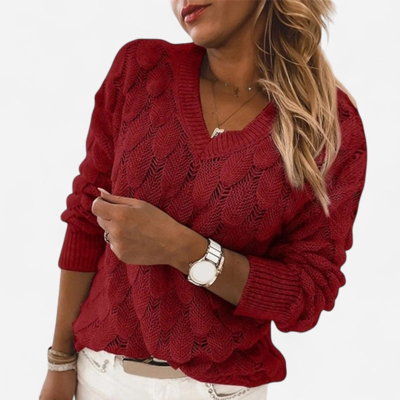 Chandail en tricot ajouré col en V