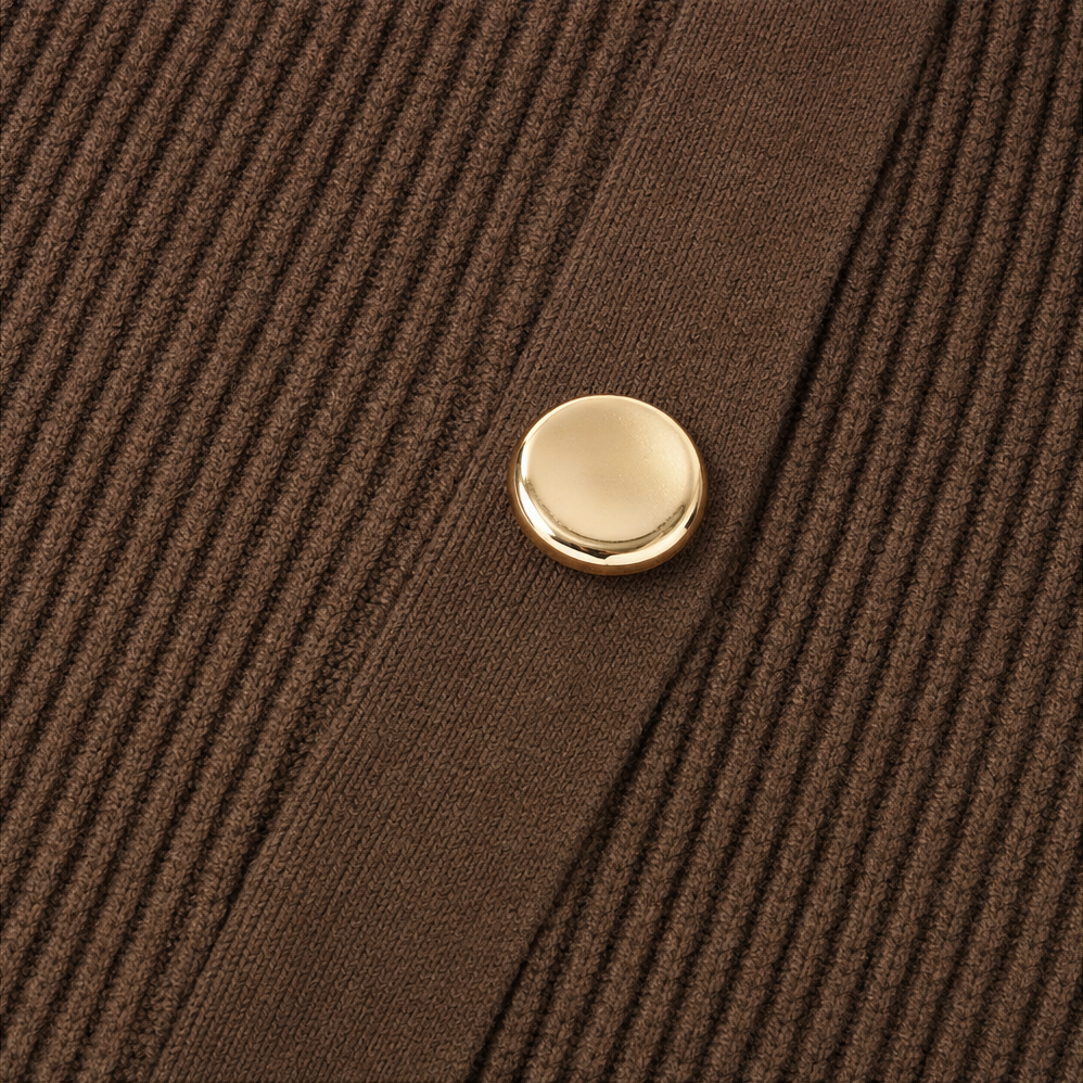 Tunique longue en tricot côtelé à boutons dorés