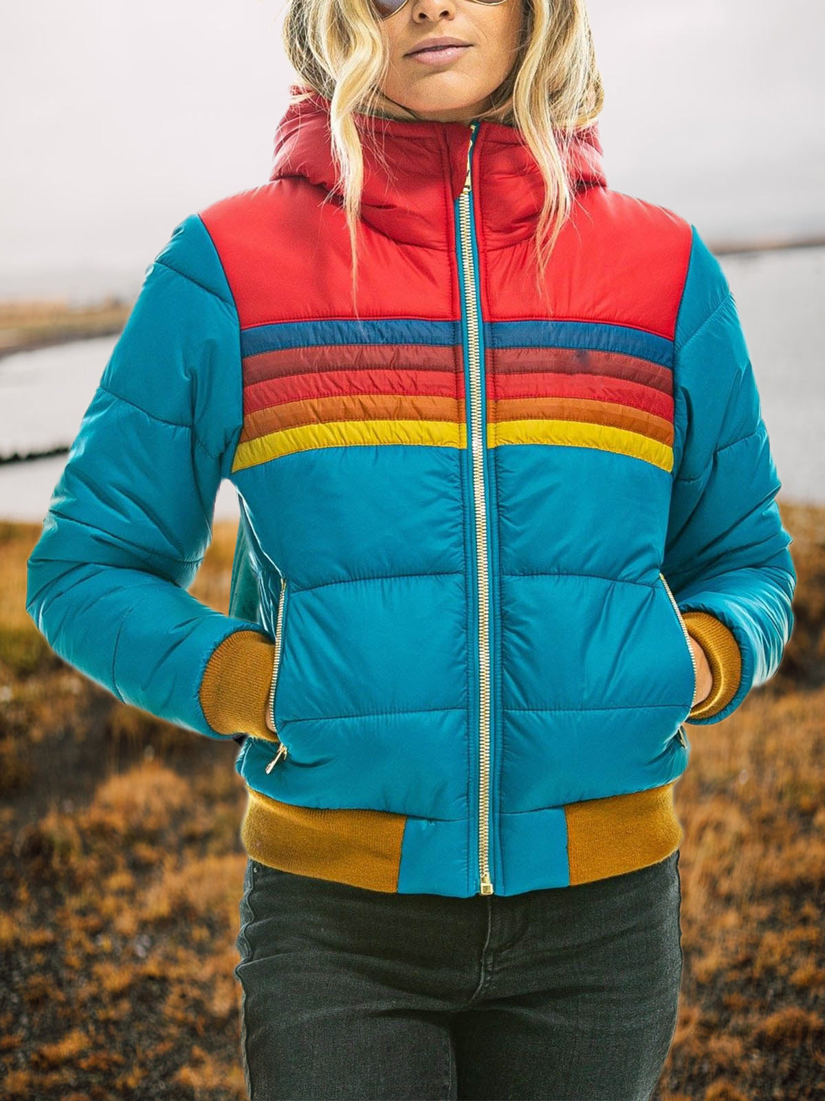 Manteau matelassé à rayures rétro
