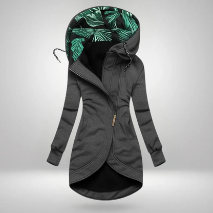 Manteau zippé à capuchon et bas arrondi