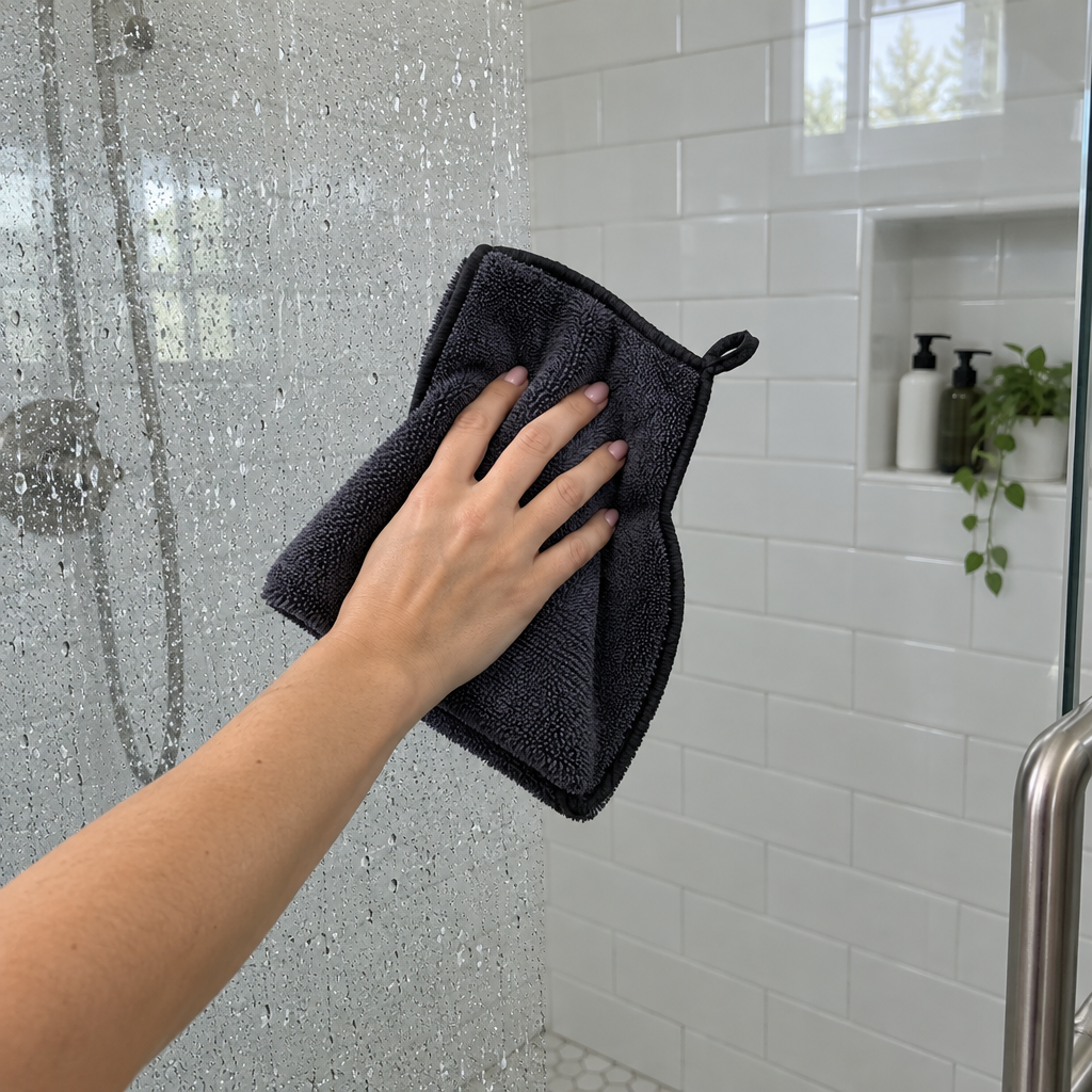 Wiping wet shower glass dry